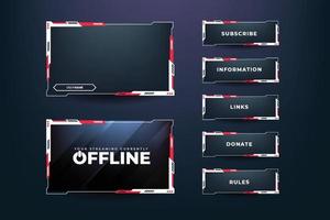 Gamer broadcast screen panel decoration with red and white colors. Futuristic gaming screen interface design for live gamers. Abstract streaming overlay and screen border template vector. vector