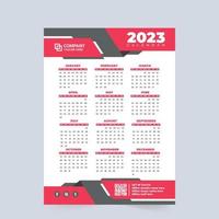 organización moderna diseño de calendario 2023 con colores verde y rojo. decoración de calendario de negocios anual con formas creativas. la semana comienza el domingo. organizador de oficina corporativa y calendario de pared. vector