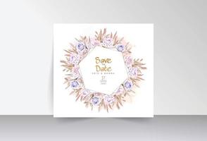 Blue and pink rose save the date card with polygon frame vector