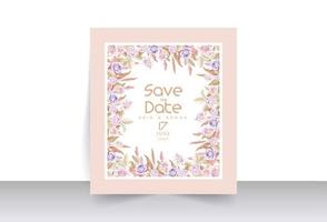 Violet and pink rose save the date with leaves and photo frame style vector