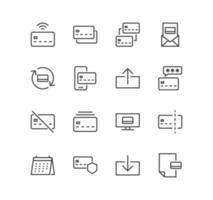 Set of credit card and banking icons, withdraw funds, buying, selling, payment method and linear variety vectors. vector