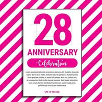 28 Year Anniversary Celebration Design, on Pink Stripe Background Vector Illustration. Eps10 Vector