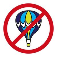 Hot air balloon flight ban sign vector color icon for apps or websites