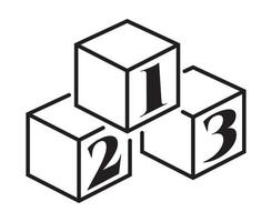 Cube 123 number blocks line art icon for apps and websites vector