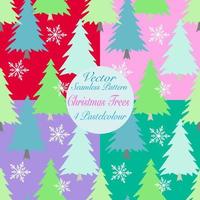 Green, blue Christmas pine tree and snowflake vector seamless pattern, illustration element on red pink green violet background for greeting holiday, fabric textiles printed wallpaper and wrapping