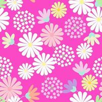 colorido, blanco, rosa, amarillo, margarita, pétalo, flor, flor, vector, seamless, patrón, extracto, flora, ilustración, dibujo, en, fondo rosa, para, moda, telas, impresión, papel pintado, y, envoltura vector