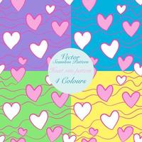 Pink white Heart rate on doodle line vector seamless pattern, set of abstract hearts illustration drawing on green blue violet yellow background for fashion textiles printing, wallpaper and wrapping