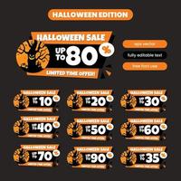 Set of number halloween sale 10-90 percent off template vector