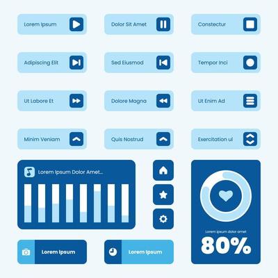 Blue flat ui ux elements