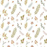 patrón sin costuras de navidad con ramas de abeto, bayas, hojas de acebo. linda ilustración vectorial dibujada a mano para papel de envolver, fondo festivo, diseño de tela vector