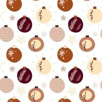 Christmas ball seamless pattern background. Cute toys in scandinavian style. Vector holiday repeat texture