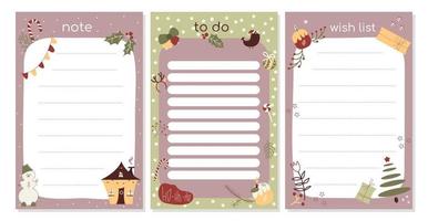 Christmas To Do list template with cute festive elements. Daily winter check list. Planner, shedule, notebook, weekly notes. Cartoon flat vector illustration