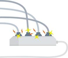 circuito eléctrico. choque, relámpagos rojos y chispas amarillas de la salida. conector y enchufe. sistema sobrecargado. el problema con el aparato. situación de incendio con humo y seguridad. vector