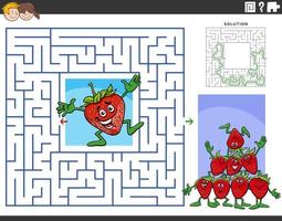 maze game with cartoon strawberries fruit characters vector