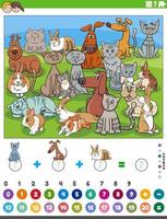 counting and adding task with cartoon animals vector