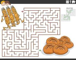 maze game with cartoon ears of grain and bread vector