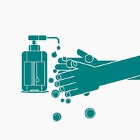 Editable Vector Illustration of Sanitizing Hands in Flat Monochrome Style for Artwork Element of Healthcare and Medical Related Design