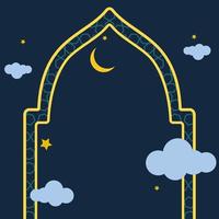 vector editable de la ilustración de la puerta de la mezquita con motivos de escena nocturna nublada en estilo plano para el fondo del año nuevo de muharram hijri o el concepto de diseño del festival sagrado islámico