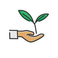 vector illustration of plant in hand, symbol of protecting nature