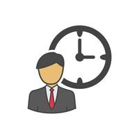 vector illustration of worker and clock icon, showing working hours