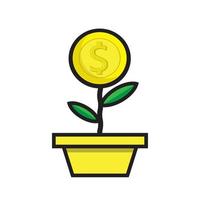 diseño de planta en un contenedor, planta de árbol que crece dinero de moneda, ilustrador vectorial eps10 vector