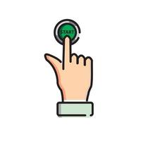 vector illustration of hand pressing the start button,