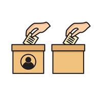 vector illustration of voting and suggestion critici Hand putting white paper into ballot box