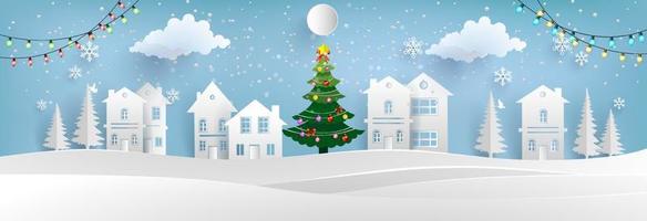 banner background for christmas and new year with house and decoration vector