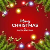 Christmas greetings with decorations and sparkling lights vector