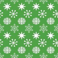 Green Christmas seamless pattern with cute white snowflakes. New Year background for wallpaper, fabric, textile, packaging, gift, template, banner, print, wrap paper. Winter snowy vector illustration