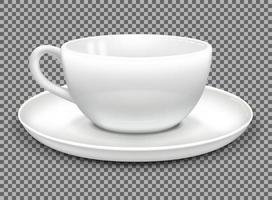 taza de café con leche y platillo. vista lateral. maqueta para diseño publicitario. Aislado en un fondo blanco. ilustración vectorial vector