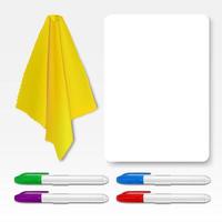 Set for sticking to the surface of the refrigerator and another. White board marker eraser-microfiber. In a realistic style. Isolated on white background. Vector illustration.