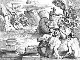 odiseo y las sirenas, ilustración antigua. vector
