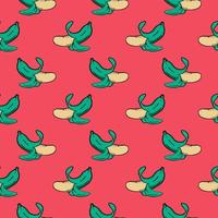 Green bananas,seamless pattern on red background. vector