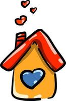 House with hearts, illustration, vector on white background