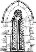 Two-light lancet, tallest window at the centre,  vintage engraving. vector