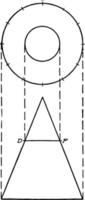 plano y elevación de una ilustración vintage de cono. vector