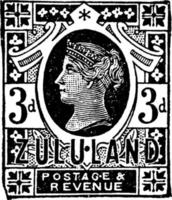 Zululand 3 d Stamp, 1888, vintage illustration vector