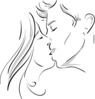 sketch of a kissing couple, vector or color illustration.