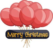 Dozen of red ballons and Mery Christmas sign vector illustration on a white background