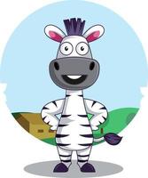 Zebra standing, illustration, vector on white background.