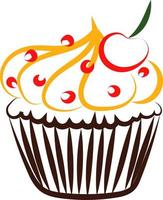 Cherry cake drawing, illustration, vector on white background.