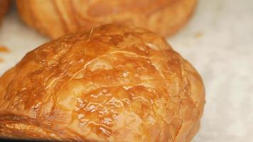 Crispy baked bread croissant video