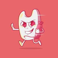 Tooth character running with candy vector illustration. Funny, hygiene, children's design concept.