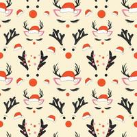 Seamless pattern with set  faces of a cute Christmas deer with a garland.Vector in cartoon style vector