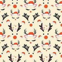 Seamless pattern with set  faces of a cute Christmas deer with a garland.Vector in cartoon style vector