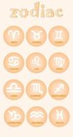 Collection of zodiac signs, simple white line art icons cute pastel color art. Flat vector illustration containing horoscope symbols. Easy to used to decorate.