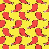 Fried chicken drumsticks, seamless pattern on yellow background. vector