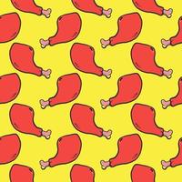 Fried chicken drumsticks, seamless pattern on yellow background. vector