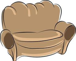 Old brown sofa, illustration, vector on white background.